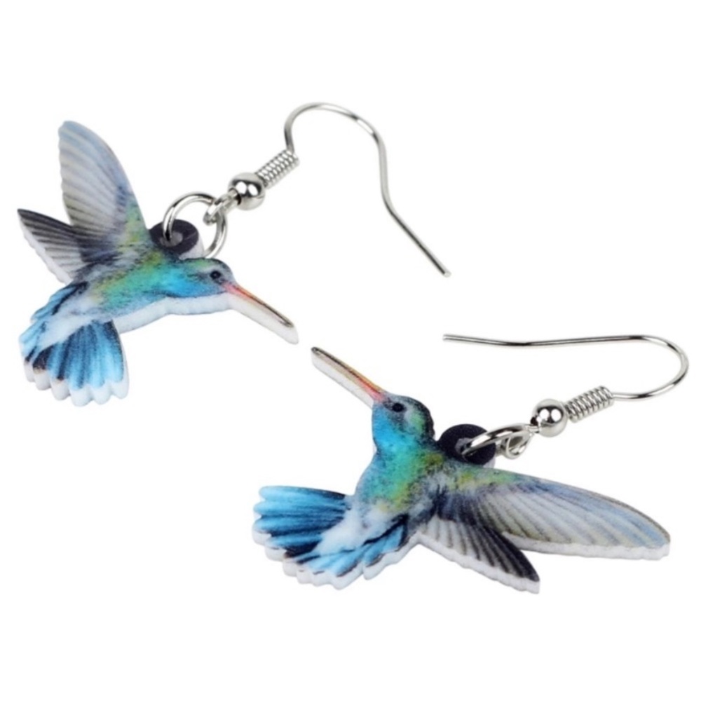 BOGO Hummingbird Earrings Dangle Drop Blue Acrylic - Picture 3 of 8